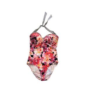 CHRISTINA Halter Bathing Suit 1 Piece Size 14D Be Creative Floral Built in Bra